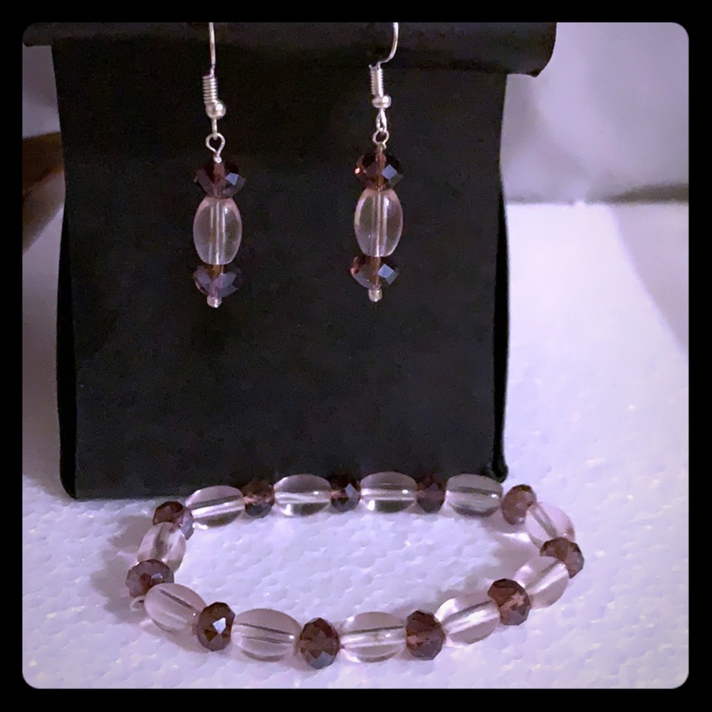 NWT HandBeaded crystal stretchy bracelet & earring